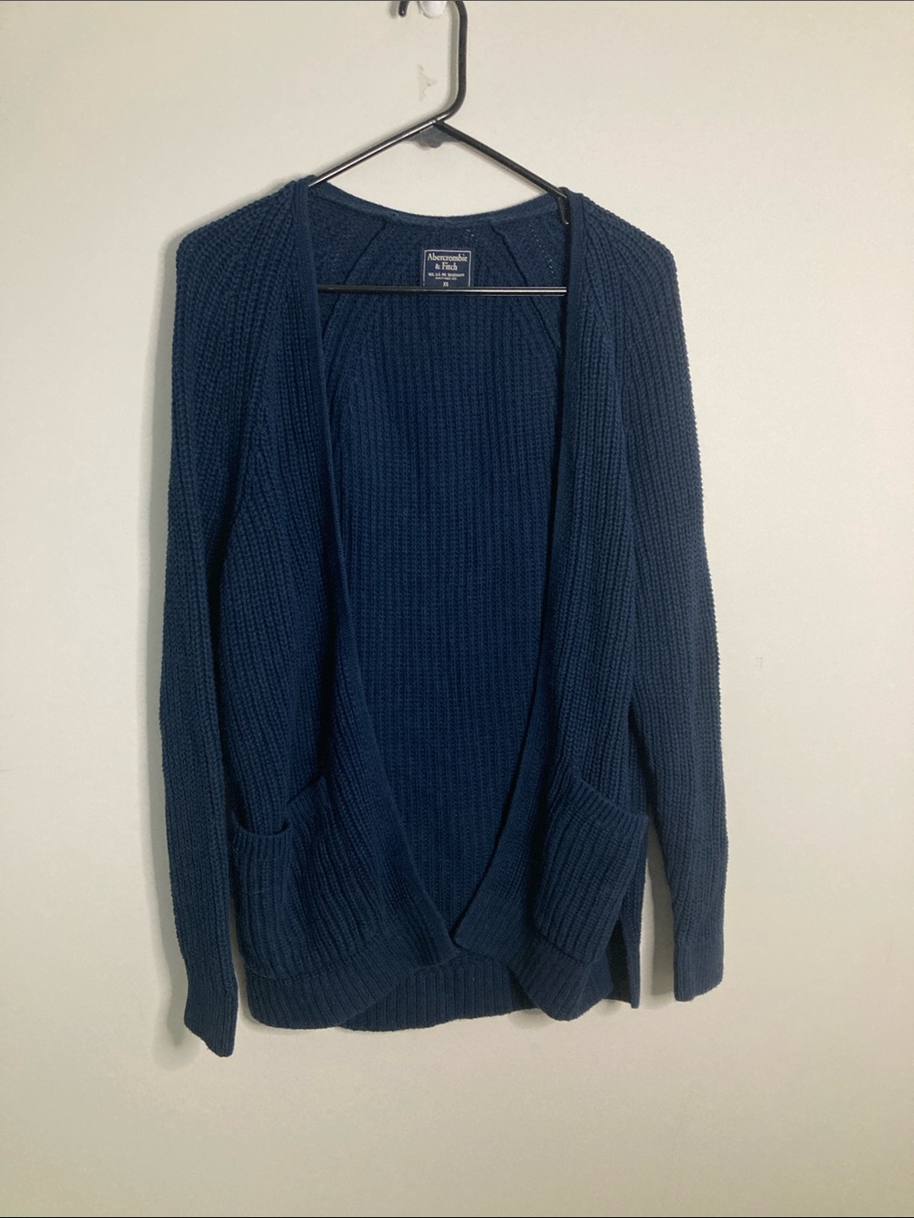 Abercrombie & Fitch Women's Dark Navy Open-Front Ribbed Cardigan